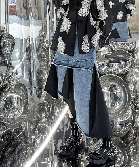 Layered Denim Mix Skirt